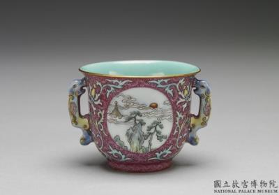 图片[3]-Cup with landscape on red ground in falangcai polychrome enamels, Qing dynasty, Qianlong reign (1736-1795)-China Archive